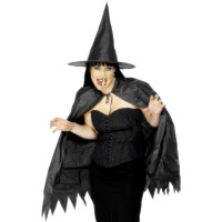 Halloween Hexen Set mit Hut, Cape und Nase
