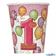 Ballon Rosa Becher Partydeko 1. Geburtstag 1. Kindergeburtstag