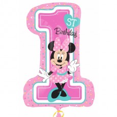 Folienballon XXL Art. 34352 Zahl 1 Minnie Mouse Partydeko 1. Geburtstag Ballon