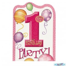 Ballon Rosa Einladungskarten Partydeko 1. Geburtstag 1. Kindergeburtstag