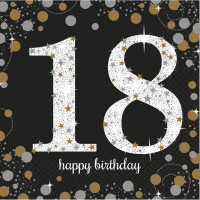 Sparkling Napkins number 18 Happy Birthday Partydeko Birthday black