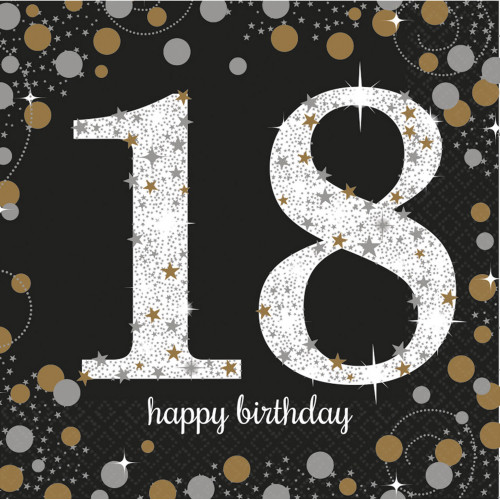 Sparkling Servietten Zahl 18 Happy Birthday Partydeko Geburtstag Schwarz