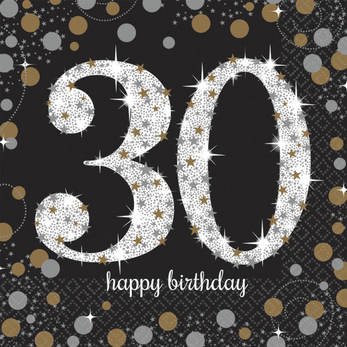 Sparkling Servietten Zahl 30 Happy Birthday Partydeko Geburtstag Schwarz