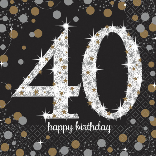 Sparkling Servietten Zahl 40 Happy Birthday Partydeko Geburtstag Schwarz
