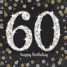 Sparkling Servietten Zahl 60 Happy Birthday Partydeko Geburtstag Schwarz