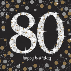 Sparkling Servietten Zahl 80 Happy Birthday Partydeko Geburtstag Schwarz