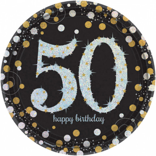 Teller Zahl 50 Happy Birthday Sparkling Partydeko Geburtstag Schwarz