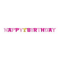 Partydeko 1. Geburtstag Girlande Banner Happy 1. Birthday Mädchen Rosa