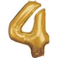 Folienballon XL Zahl 4 Gold Partydeko Geburtstag Ballon
