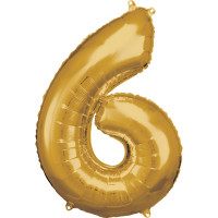 Folienballon XL Zahl 6 Gold Partydeko Geburtstag