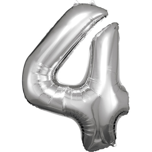 Folienballon XL Zahl 4 Silber Partydeko Geburtstag Ballon