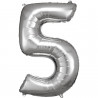 Folienballon XL Zahl 5 Silber Partydeko Geburtstag