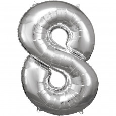 Folienballon XL Zahl 8 Silber Partydeko Geburtstag