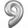 Folienballon XL Zahl 9 Silber Partydeko Geburtstag
