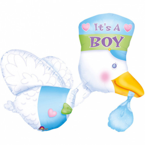 Babyparty XXL Folienballon Storch its a Boy Partydeko Ballon