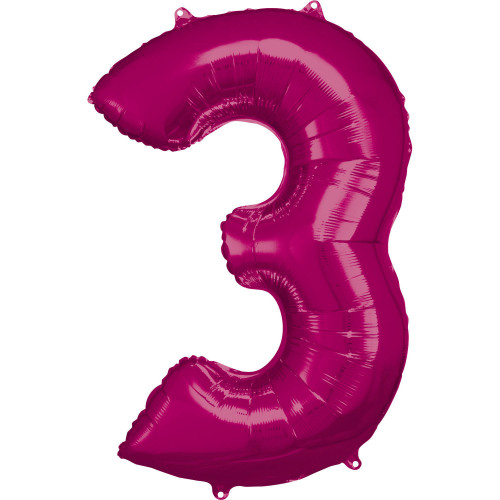 Folienballon XL Zahl 3 Pink Partydeko Geburtstag Ballon