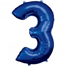 Folienballon XL Zahl 3 Blau Partydeko Geburtstag Ballon