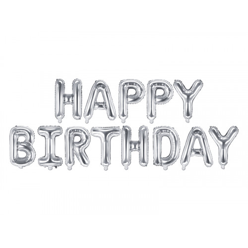 Folienballon Happy Birthday Schriftzug Silber Partydeko