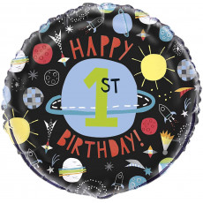 Folienballon Happy 1. Birthday Space Weltall Partydeko Geburtstag