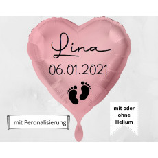 Folienballon Rosa zur Geburt mit Wunschname und Datum