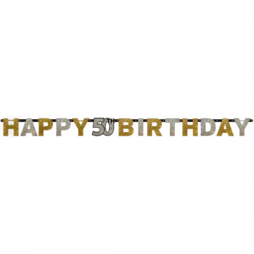 Banner Happy Birthday Gold Zahl 50 Sparkling 