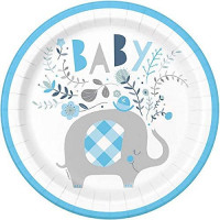 Babyparty Elefant Floral Blau Teller Partydeko Babyparty