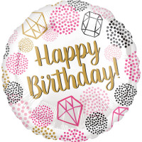 Folienballon Happy Birthday Diamant Gems Partydeko Kindergeburtstag