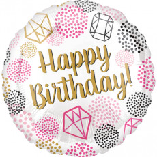 Folienballon Happy Birthday Diamant Gems Partydeko Kindergeburtstag