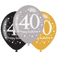 Luftballon Zahl 40 Happy Birthday Schwarz/Silber/Gold Partydeko Geburtstag Ballon