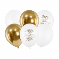 Luftballon Happy Birthday Gold / Weiss Partydeko Geburtstag Ballon